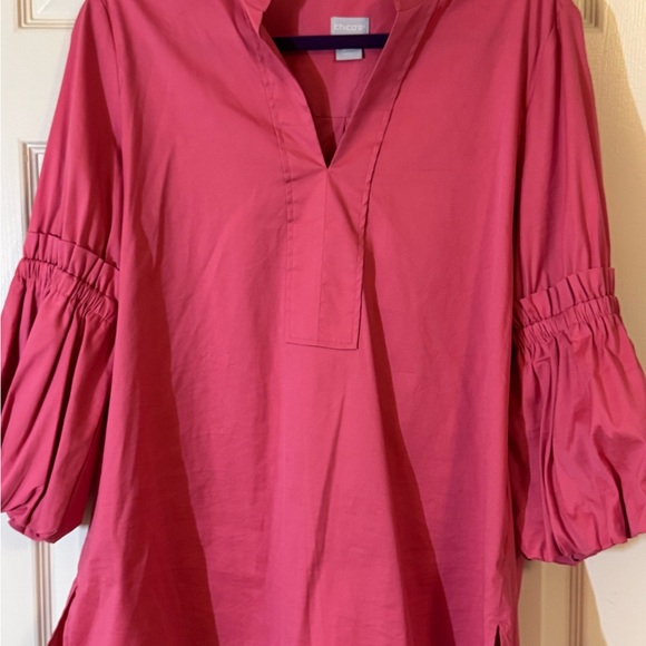 Chico’s Poplin Ruffle Sleeve Women's Pink Blouse - Picture 4 of 7